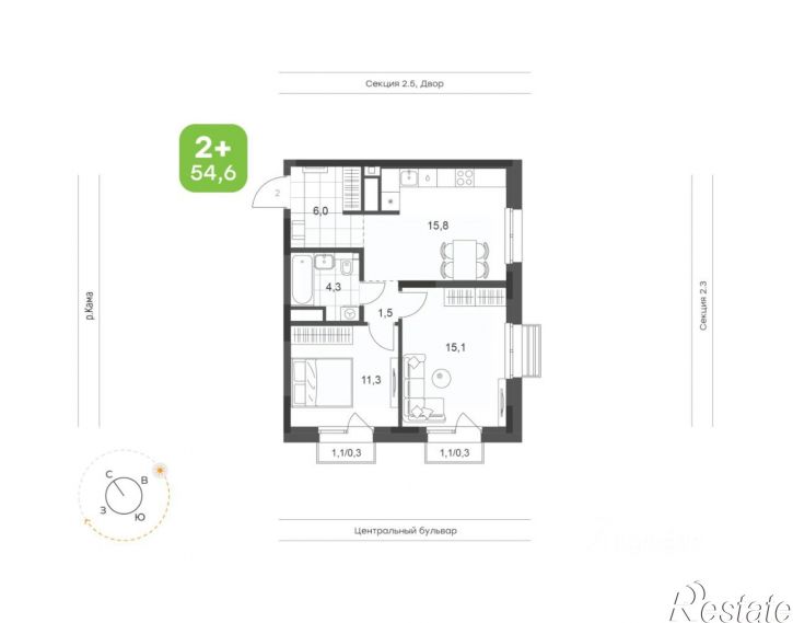 2-комн квартира в новом доме