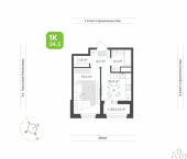 1-комн, 34 кв м, этаж 4/16 