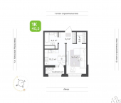 1-комн, 40 кв м, этаж 12/16 