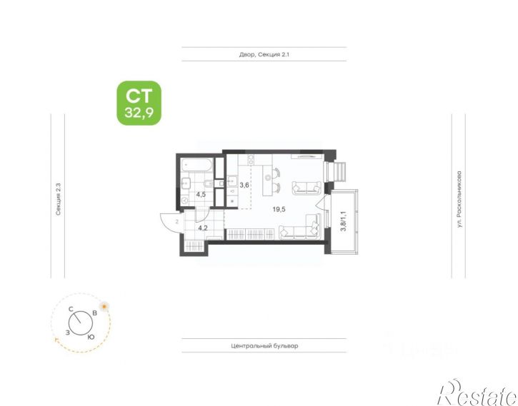 1-комн квартира в новом доме